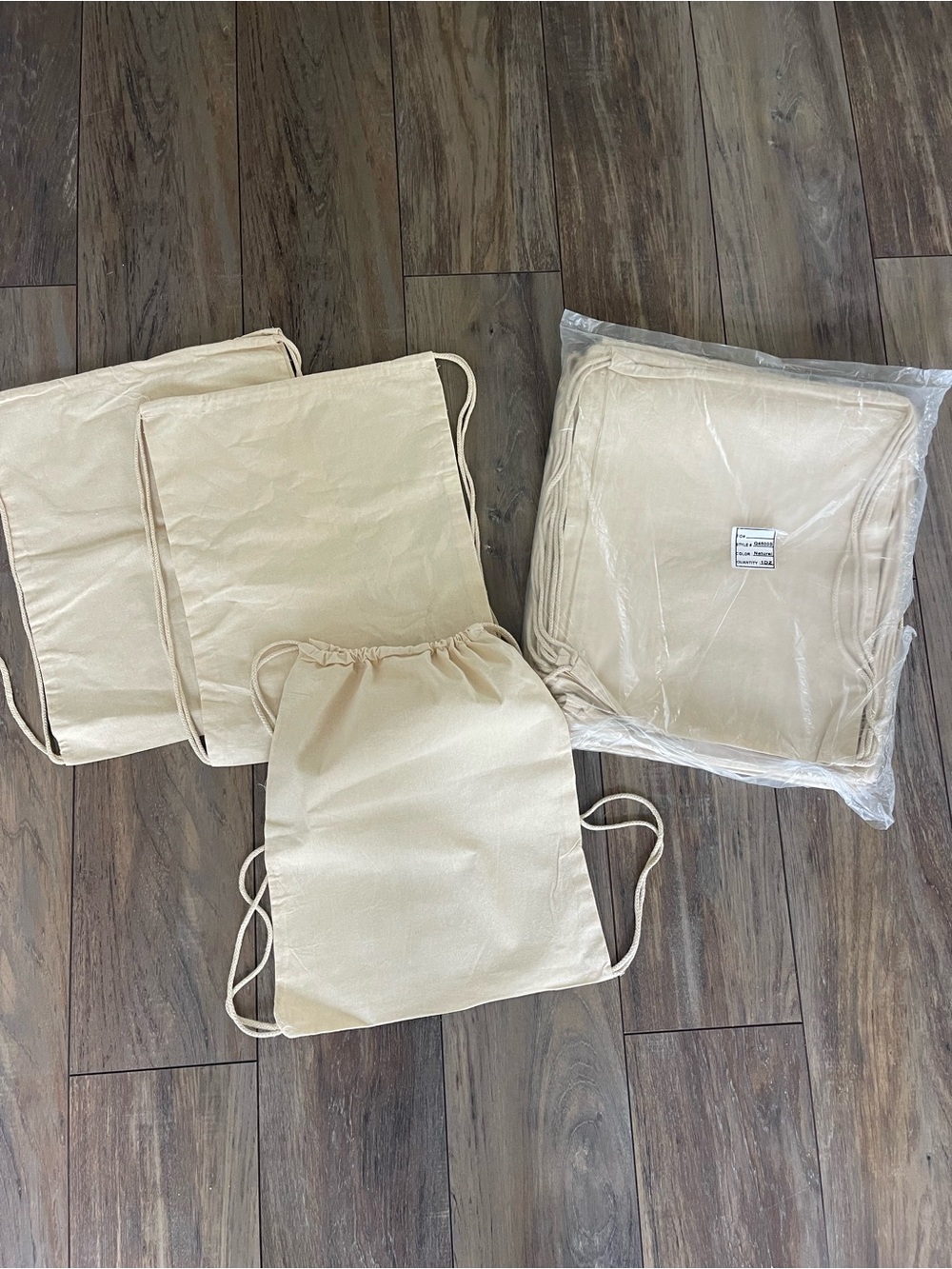 Beige canvas drawstring cotton backpacks 15 bag in total brand new never used